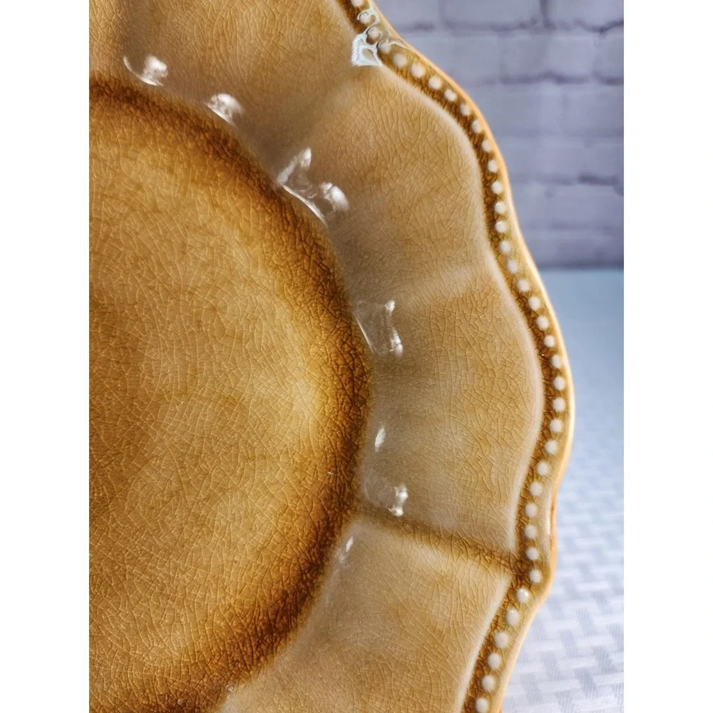Set The Pioneer Woman PAIGE AMBER Crackle Beaded Dinner Plates 10.75